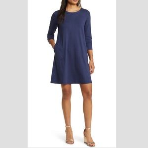 Lilly Pulitzer Sofia Downtime UPF 50+ Jersey Shift Dress Small Navy Blue